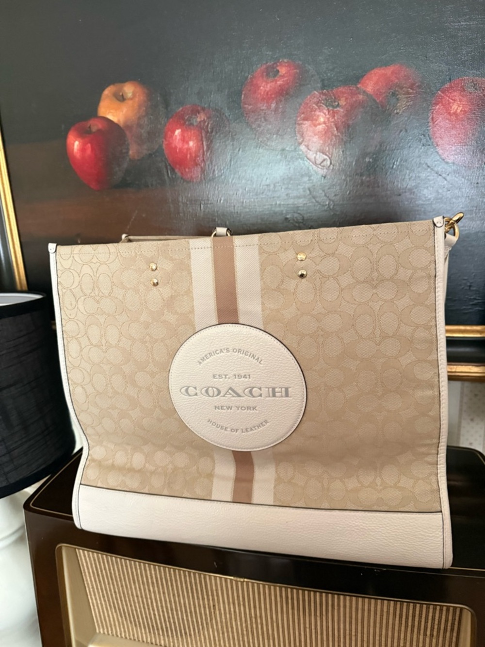 COACH Tan & Cream Signature Stripe Tote